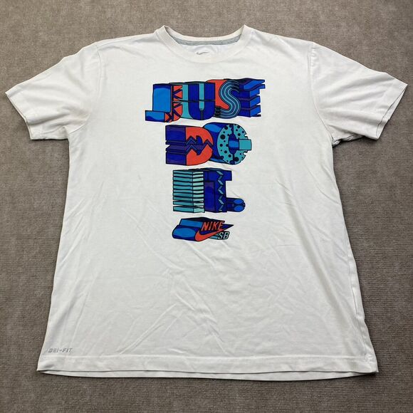 Nike Shirt White Dri fit Just Do It Gym Athletic Men’s Size Large - Picture 1 of 15